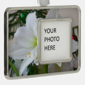 Weiße Amaryllis und Weihnachtsbaum Rahmen-Ornament Silber (Rechts)