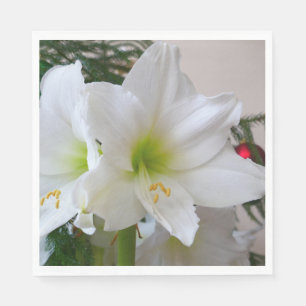 Weiße Amaryllis und Weihnachtsbaum Serviette