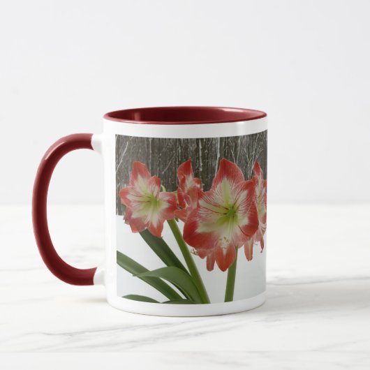 Weiße Amaryllis und Weihnachtsbaum Tasse (Links)