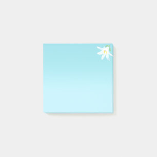 Weiße Amaryllisblume auf hellblauen Post-it-Notize Post-it Klebezettel