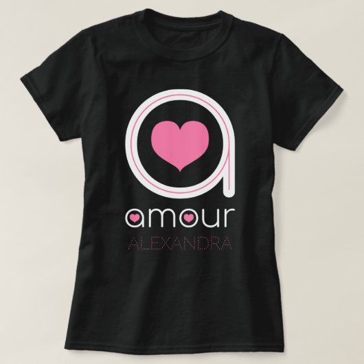 Weiße Amour-Liebe, rosa Herz, Name individuell ang T-Shirt (Design vorne)