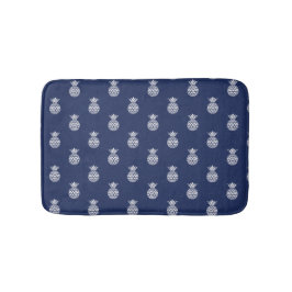 Weiße Ananas auf Navy Blue Badematte