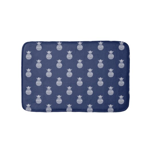 Weiße Ananas auf Navy Blue Badematte (Vorderseite)