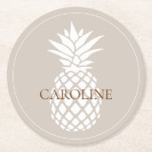 Weiße Ananas im Prep-Stil auf Beige Runder Pappuntersetzer (Vorderseite)