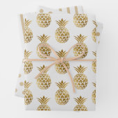 Weiße Ananas Polka Dots Streifen fest Geschenkpapier Set (Beispiel)