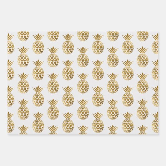 Weiße Ananas Polka Dots Streifen fest Geschenkpapier Set (Vorderseite)