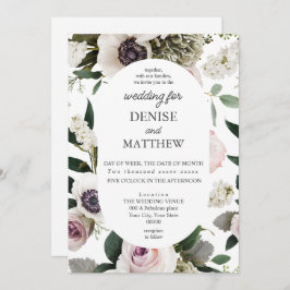 Weiße Anemone auf hellweißer Hochzeit Einladung