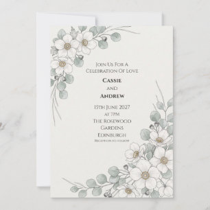 Weiße Anemone Eukalyptus Botanische Hochzeitseinla Einladung