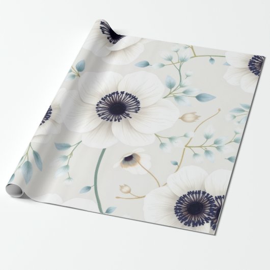 Weiße Anemone & Eukalyptus Ostern Geschenkpapier (Ungerollt)