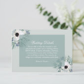 Weiße Anemone Salbeigrün Hochzeitskarte Begleitkarte (Stehend Vorderseite)