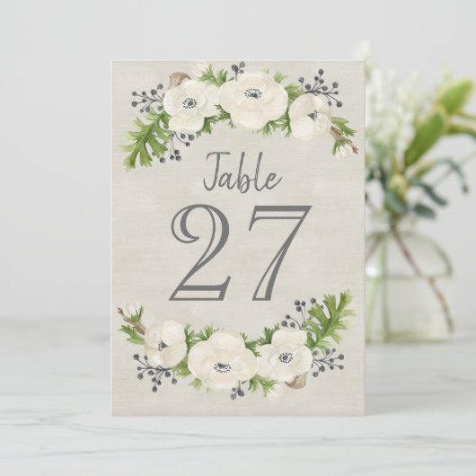 Weiße Anemone Tischnummer (Stehend Vorderseite)