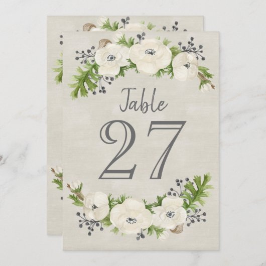 Weiße Anemone Tischnummer (Vorne/Hinten)