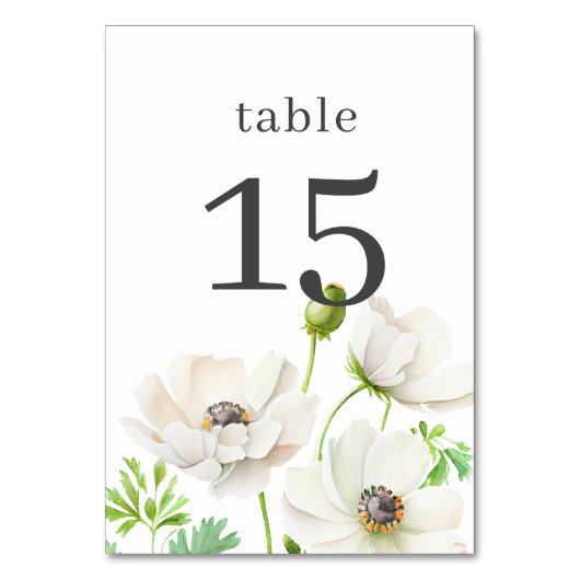Weiße Anemonen-Blumen-Tischnummer Tischnummer (Vorderseite)