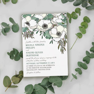 Weiße Anemonen Eukalyptus Illustration Hochzeit Einladung