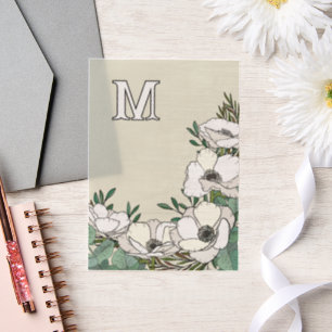 Weiße Anemonen-Illustration Monogramm-Hochzeit Pergament Einladungen