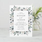 Weiße Anemonen und Rose Blumenhochzeit Einladung (Stehend Vorderseite)