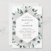 Weiße Anemonen und Rose Blumenhochzeit Einladung (Vorderseite)