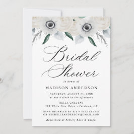 Weiße Anemonen und Rose Brautdusche Einladung