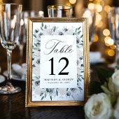 Weiße Anemonen und Rose Hochzeit Tischnummer