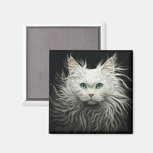 Weiße Angora-Katze Magnet (Vorderseite/Rückseite)