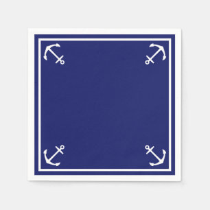 Weiße Anker auf anpassbarem blauem Cocktail Serviette