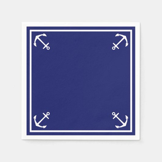 Weiße Anker auf blauem, individualisierbarem Cockt Serviette (Vorderseite)