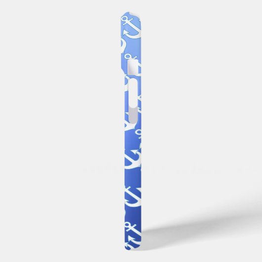 Weiße Anker auf Soft Blue Case-Mate iPhone Hülle (Rückseite / Links)