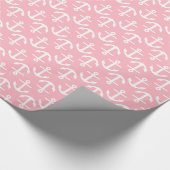 Weiße Anker im 2-Richtungs-Muster Rosa Geschenkpapier (Ecke)