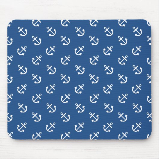 Weiße Anker-klassisches blaues Hintergrund-Muster Mousepad (Vorne)