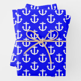 Weiße Anker mit blauem Hintergrund Geschenkpapier Set
