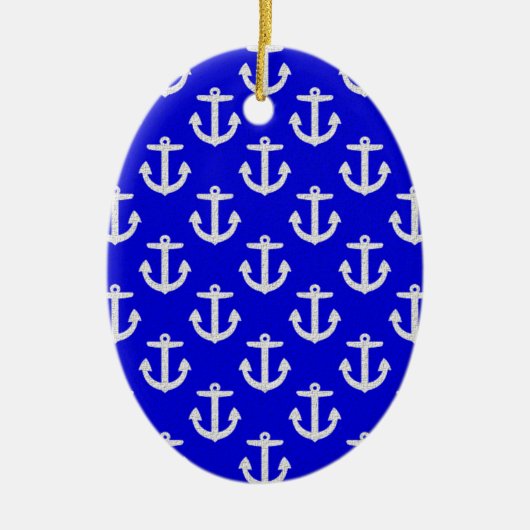 Weiße Anker mit blauem Hintergrund Keramik Ornament (Vorne)