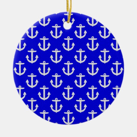 Weiße Anker mit blauem Hintergrund Keramik Ornament (Vorne)
