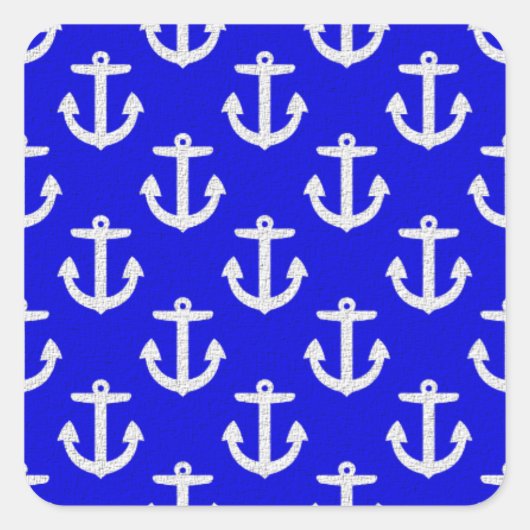 Weiße Anker mit blauem Hintergrund Quadratischer Aufkleber (Vorderseite)
