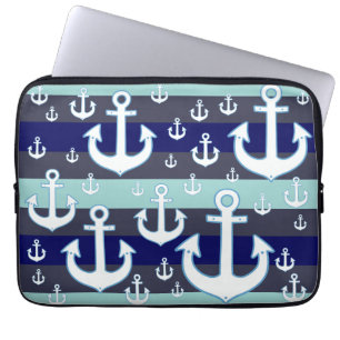 weiße Anker mit blauen Streifen nautisch Laptopschutzhülle