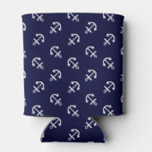 Weiße Anker Navy Blue Background Pattern Dosenkühler (Rückseite)