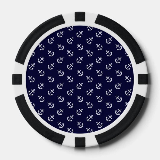 Weiße Anker Navy Blue Background Pattern Pokerchips (Vorderseite)