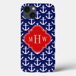 Weiße Anker Navy Blue, Red 3 Initial Monogram Case-Mate iPhone Hülle