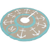 Weiße Anker und aquamarines Seil-Seemonogramm Polyester Weihnachtsbaumdecke (Schrägansicht)