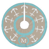 Weiße Anker und aquamarines Seil-Seemonogramm Polyester Weihnachtsbaumdecke (Vorderseite)