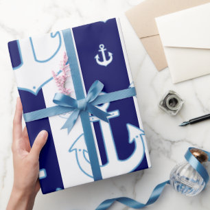 weiße Anker und blaue Streifen, nautisch Geschenkpapier