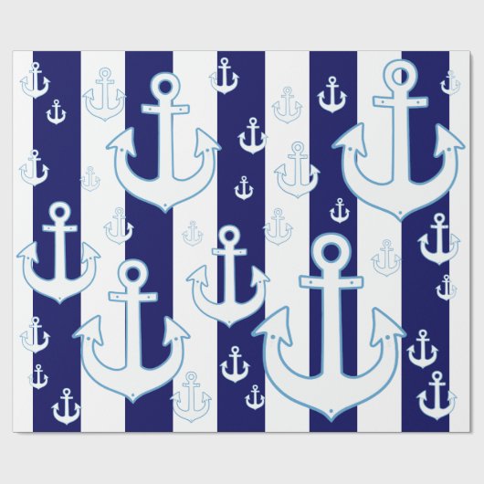 weiße Anker und blaue Streifen, nautisch Geschenkpapier (Flach)