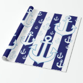 weiße Anker und blaue Streifen, nautisch Geschenkpapier (Ungerollt)