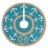 Weiße Anker und Seil-aquamarines Seemonogramm Polyester Weihnachtsbaumdecke (Vorderseite)