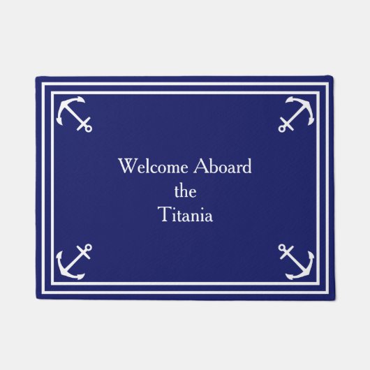 Weiße Ankergrenze auf Navy Blue Custom Small Fußmatte (Vorderseite)