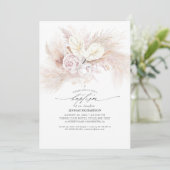 Weiße Anthurium und Pampas-Grasblütentaufen Einladung (Stehend Vorderseite)