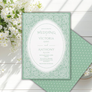Weiße Antik-Spitze Grüne Antik-Hochzeit Einladung