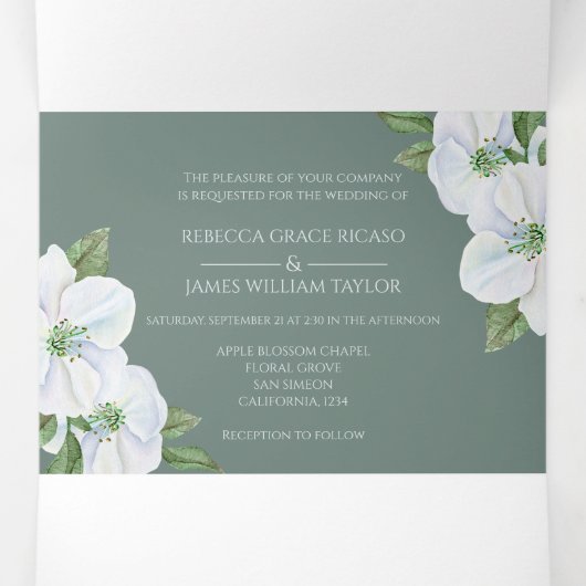 Weiße Apfelblüte in einer Einladung zur Hochzeit (Innenseite Mitte)