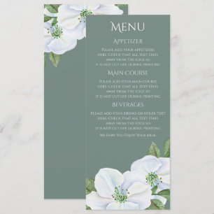 Weiße Apfelblüten-Menü Hochzeit Einladung