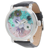 WEISSE AQUAMARINE BLAU-ROSE, ANEMONE-BLUME-MONOGRA ARMBANDUHR (Schrägansicht)