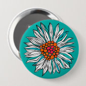 Weiße Aquamarine Orange Red Daisy Blume Button (Vorne & Hinten)